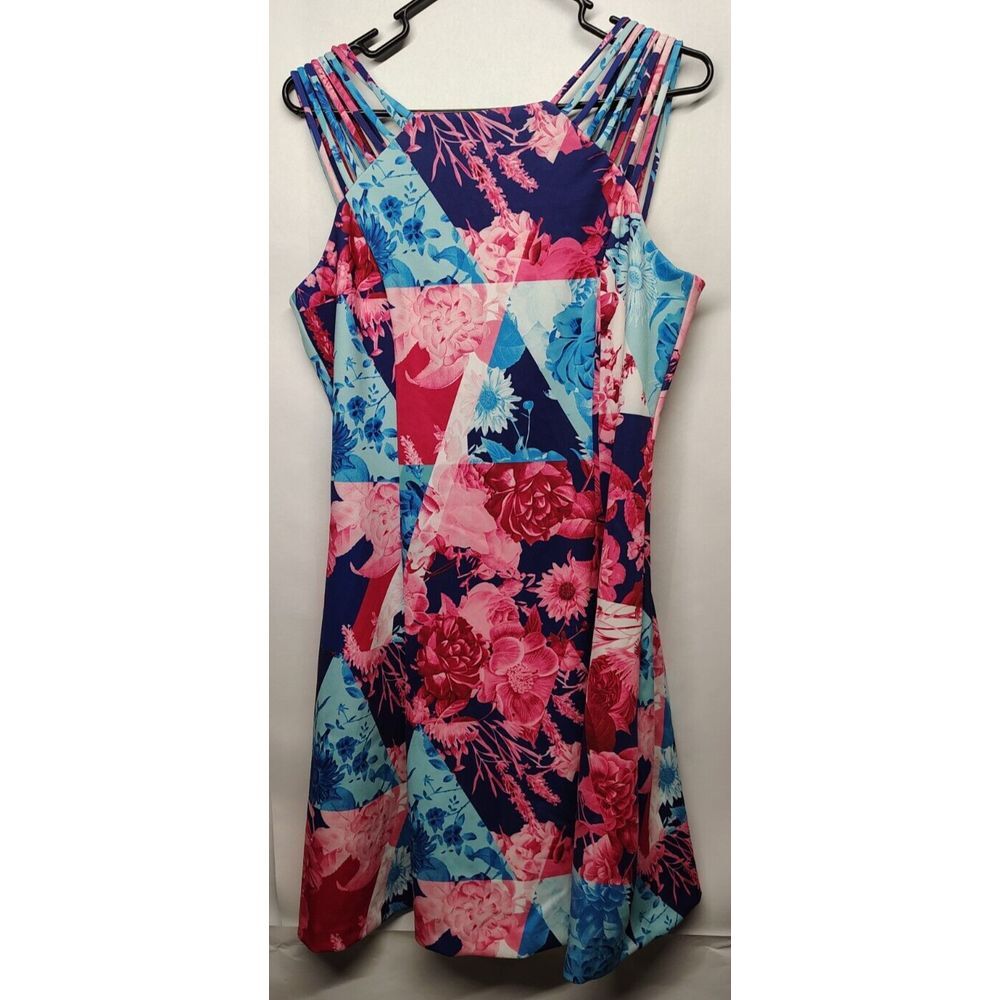 GUESS Los Angeles A-line Dress Floral 10 Blue/Pink